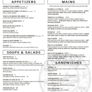old havana westfield menu